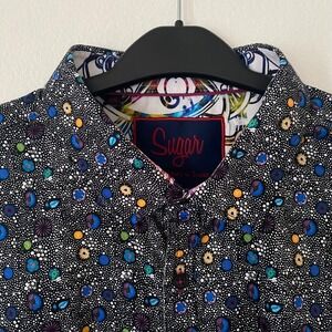 SUGAR Colorful All-Over Print Dress Shirt Men's 2XL Long Sleeve Flip Cuff